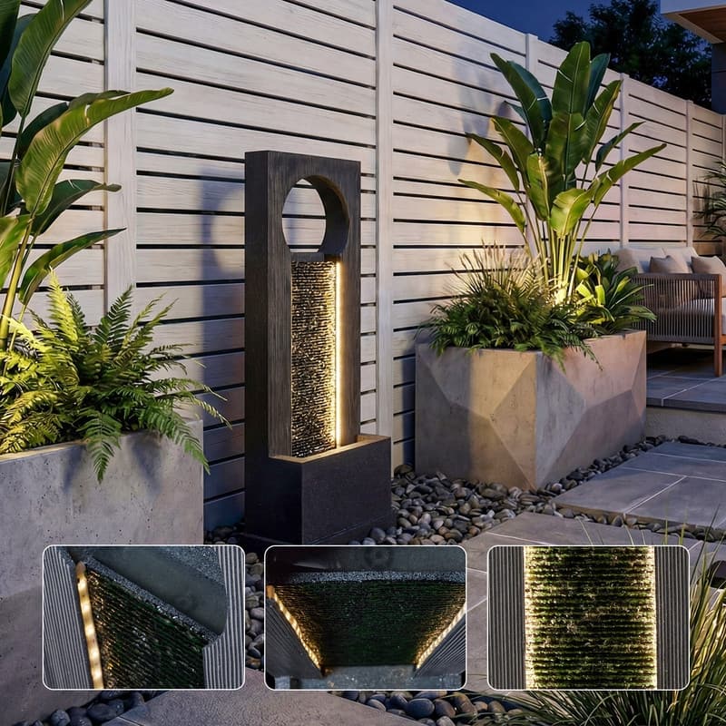 Vbal 40.75in Modern Minimalist Water Curtain Fountain with LED Lights