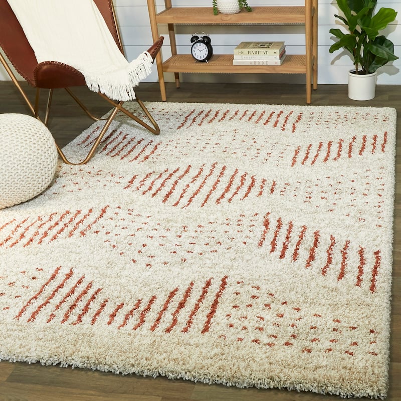 Carson Carrington Taxinge Shag Area Rug - 5'3" x 7' - White/Orange - Rectangle