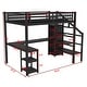 preview thumbnail 6 of 18, Black Metal Loft Bed Frame with Staircase Built-in Wardrobe, Light Strip, Underbed L Shaped Desk, Shelves and Charging Station