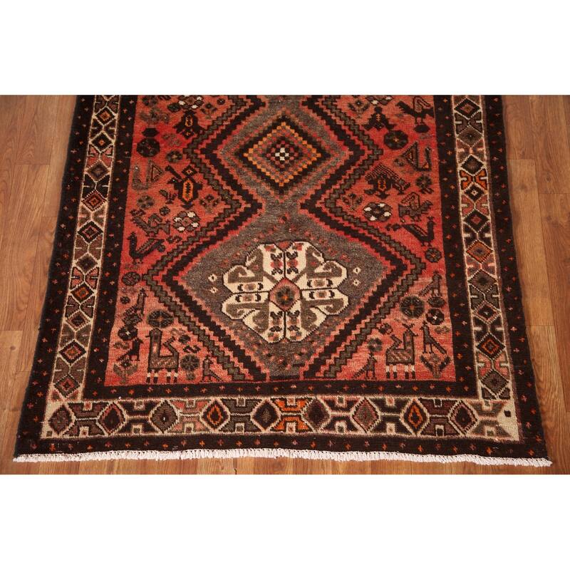 Tribal Geometric Hamedan Persian Vintage Area Rug Handmade Wool Carpet - 3'8"x 4'10"