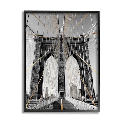 Stupell Brooklyn Bridge Geometric Cable Architecture Design Urban Photography Framed Wall Art - Grey