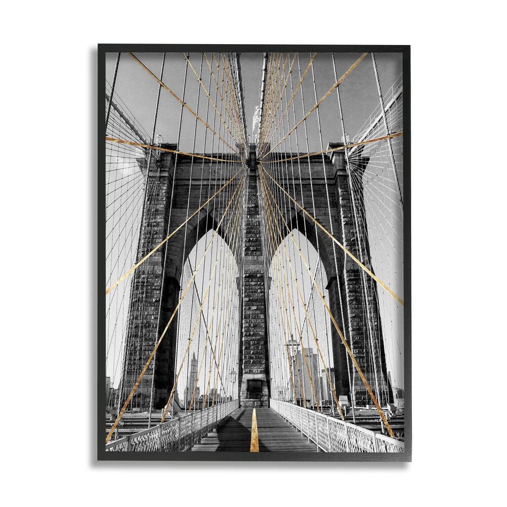 Stupell Brooklyn Bridge Geometric Cable Architecture Design Urban Photography Framed Wall Art - Grey