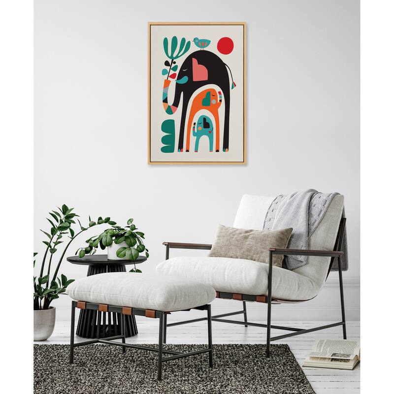 Kate and Laurel Sylvie Three Elephants Framed Canvas by Rachel Lee