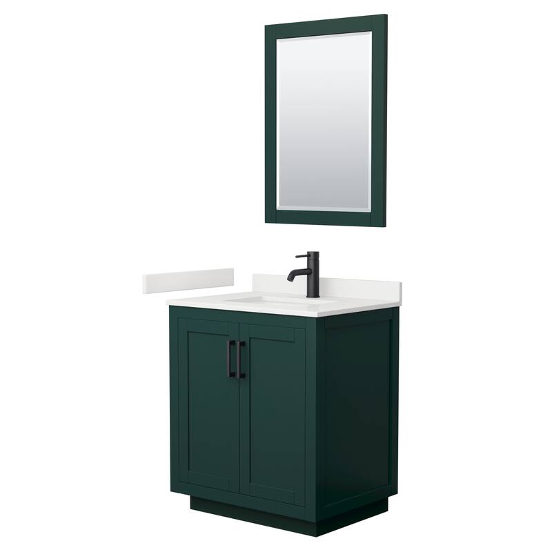 Miranda 30-inch Single Vanity, Quartz Top, 24-inch Mirror - Green, Black Trim, White Quartz Top