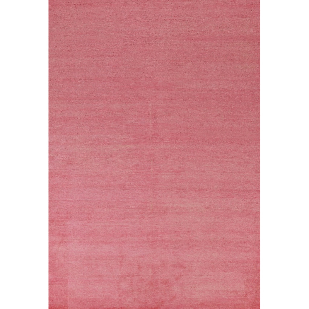 Hand Knotted Oriental 100% Wool Carpet Modern Solid Pink Gabbeh Area Rug - 9' 4'' X 6' 2''