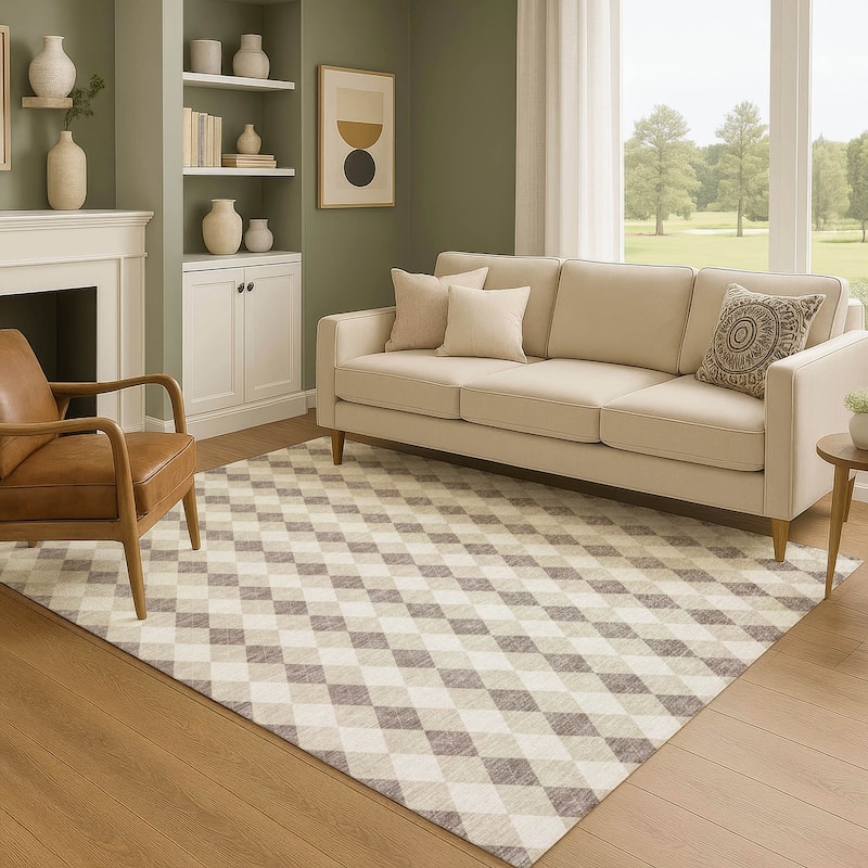 Premium Washable Super Soft Argyle Mayfield Rug - Beige - 3' x 5'