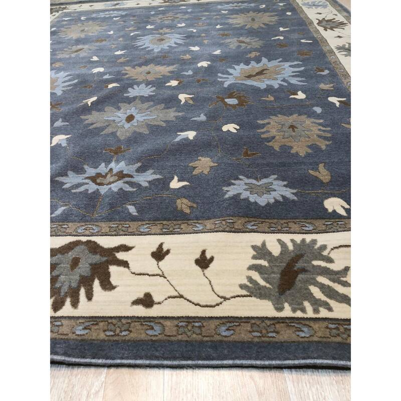 Hand Crafted Wool Dark Grey Traditional Oriental Oushak Rug - 8' x 10'