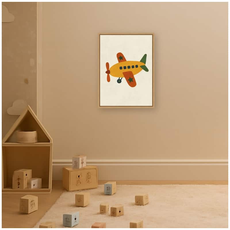 Kate and Laurel Kids Plane by Laura Moss Framed Canvas Wall Art Print