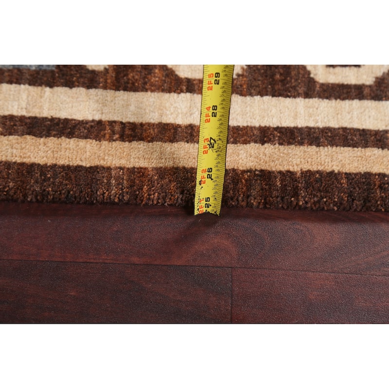 Brown Geometric Gabbeh Persian Wool Area Rug Handmade Office Carpet - 6'0" x 9'7"