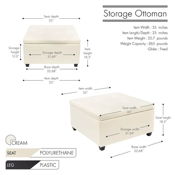 dimension image slide 2 of 4, Porthos Home Jara Faux Leather Flip Top Square Storage Ottoman
