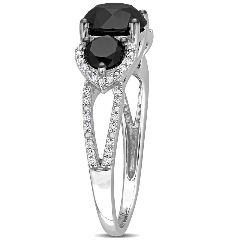 Miadora 3ct TDW Black White Diamond 3-Stone Ring in 10k White Gold