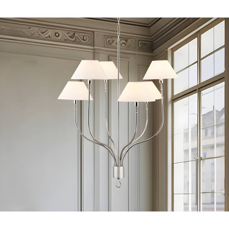 Griffin 6-Light Large Chandelier with Staggered Tail Design and Artisan Leather Accents - Chrome