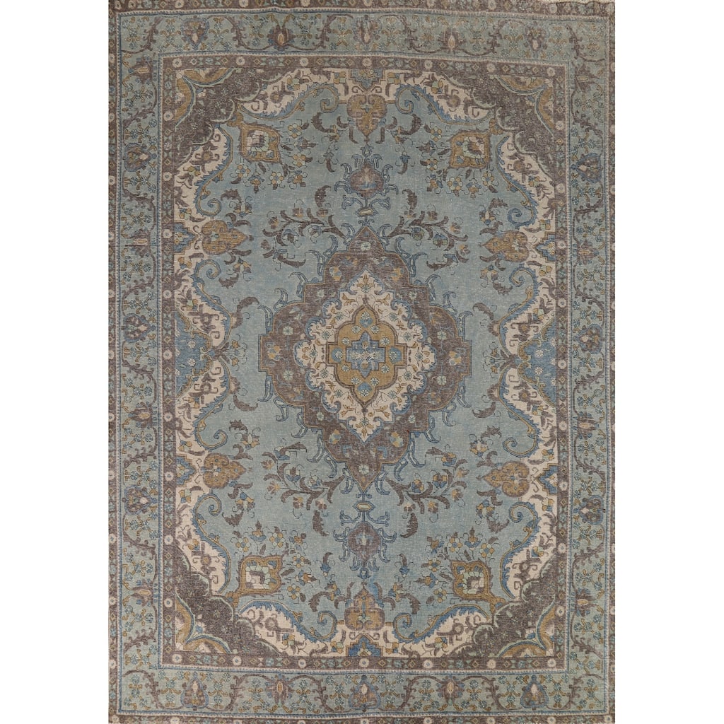 Traditional Tabriz Persian Rug Hand-Knotted Floral Wool Carpet - 9'6"x 12'9"