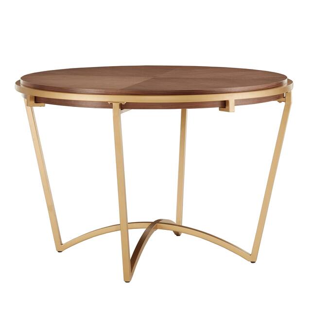 Marlee Natural Finish Dining Table With Gold Metal Base by iNSPIRE Q Modern - Gold