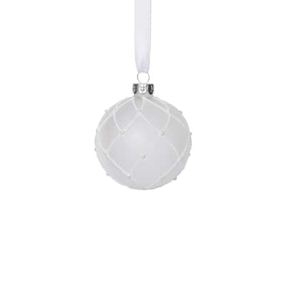 Frosted Glass Ball Christmas Ornaments with White Glitter, Set of 6, 3.25"
