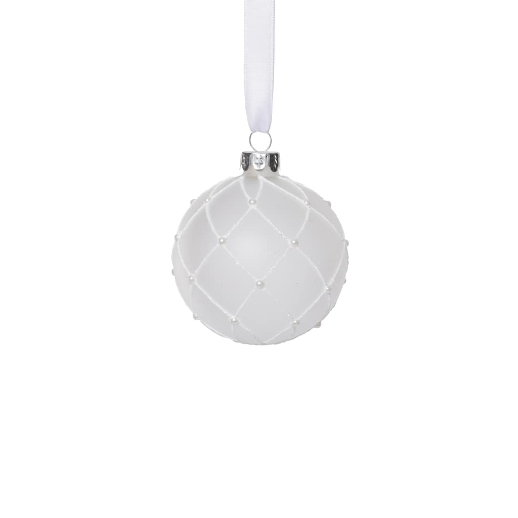Frosted Glass Ball Christmas Ornaments with White Glitter, Set of 6, 3.25"