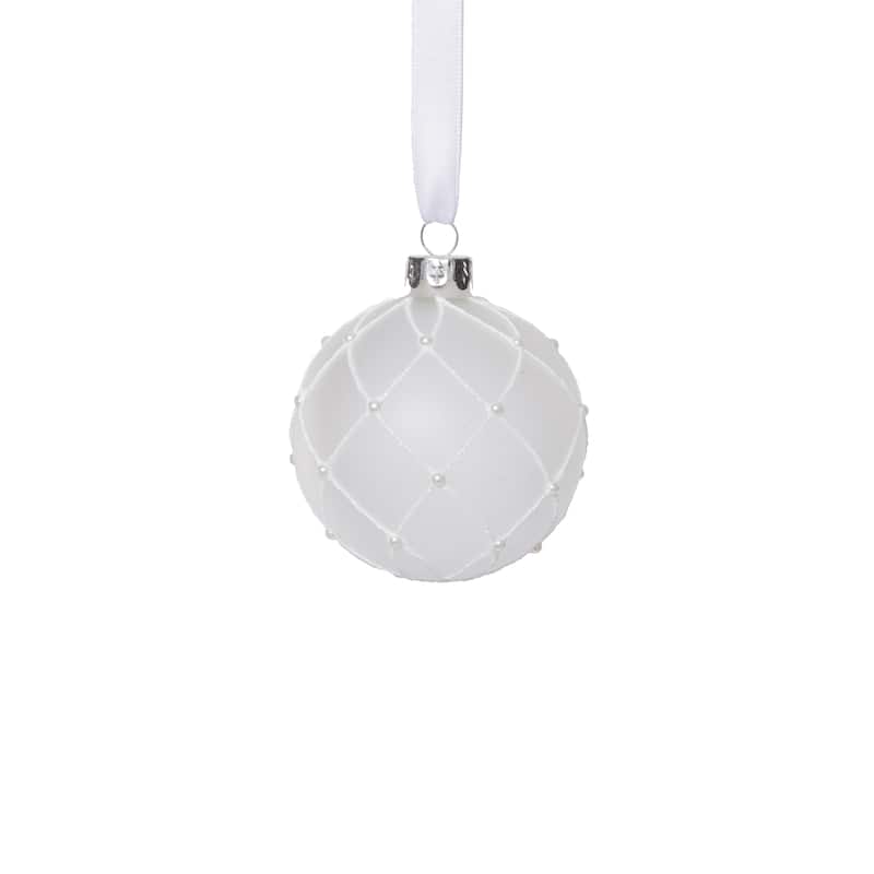 Frosted Glass Ball Christmas Ornaments with White Glitter, Set of 6, 3.25"