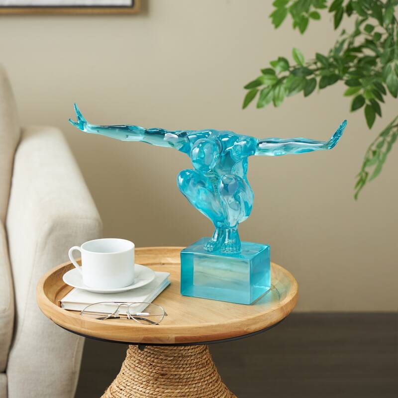 Light Blue, Green or Pink Resin Tinted Posing People Decorative Sculpture - Light Blue