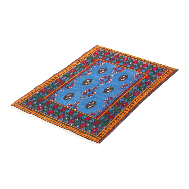 ECARPETGALLERY Hand-knotted Afghan Blue Wool Rug - 2'8 x 3'11