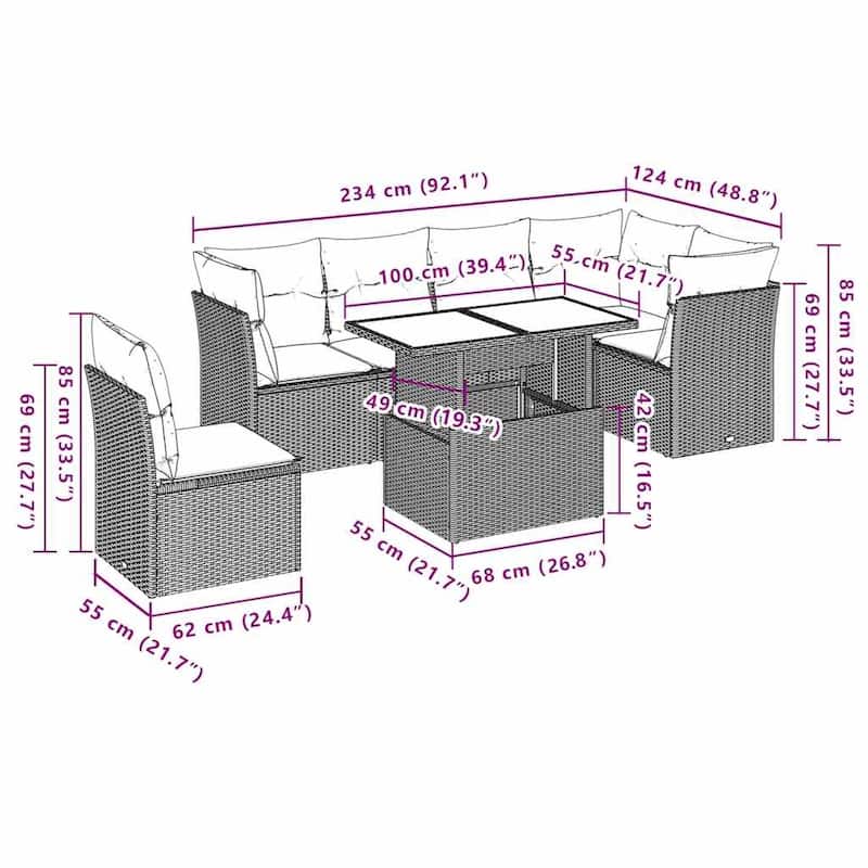 vidaXL Patio Sofa Set with Cushions Outdoor Furniture 6 Piece Poly Rattan