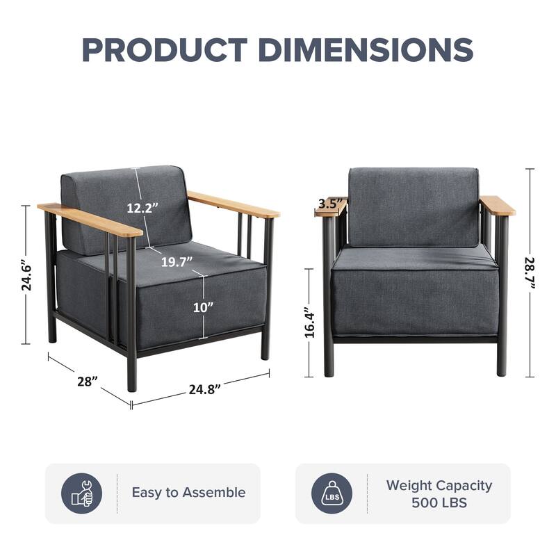 Puffin Black Metal Outdoor Lounge Chairs with 10-Inch Olefin Dark Gray Cushions (2-Pack)