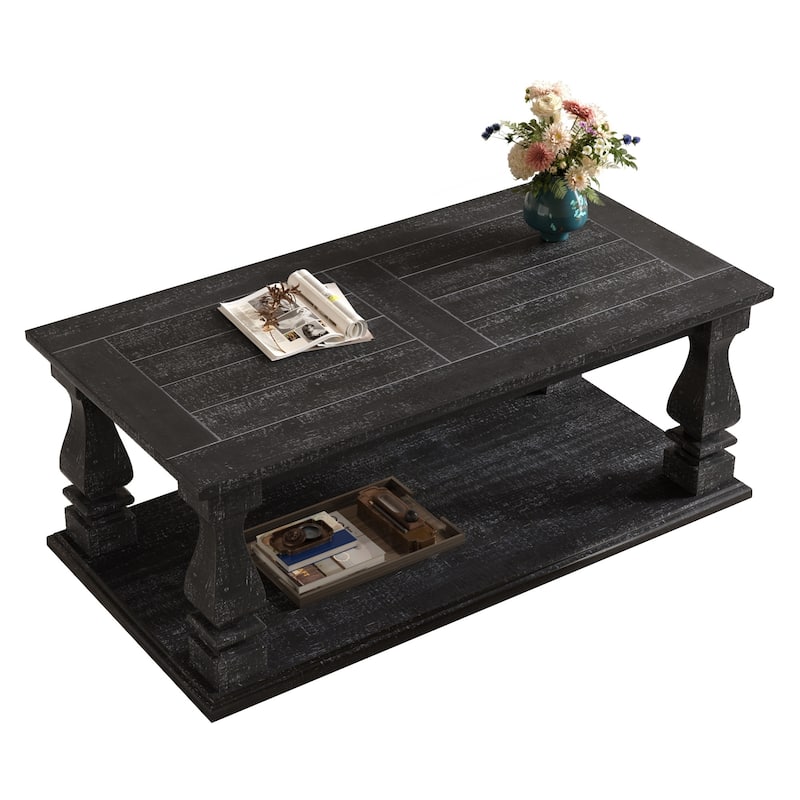 Farmhouse Coffee Table with Open Bottom Shelf for Living Room