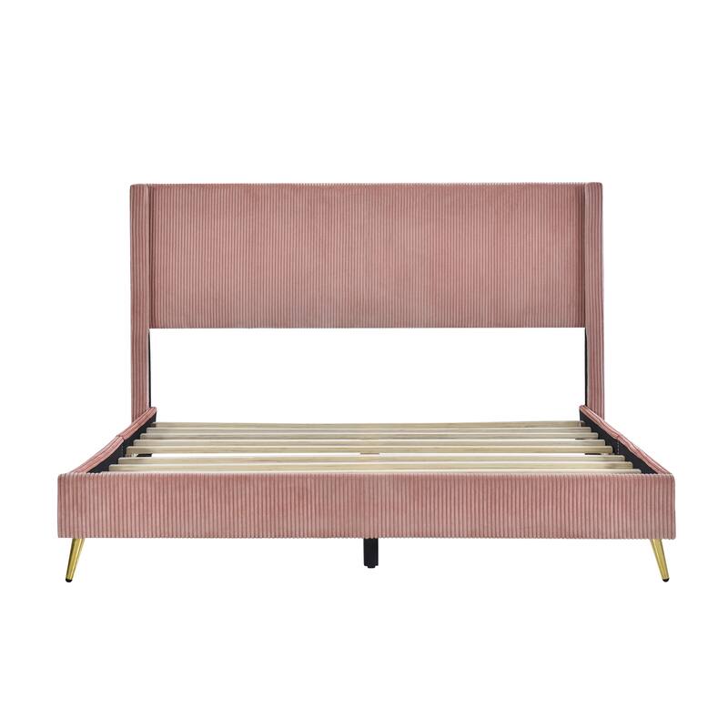 Corduroy Platform Bed with Metal Legs