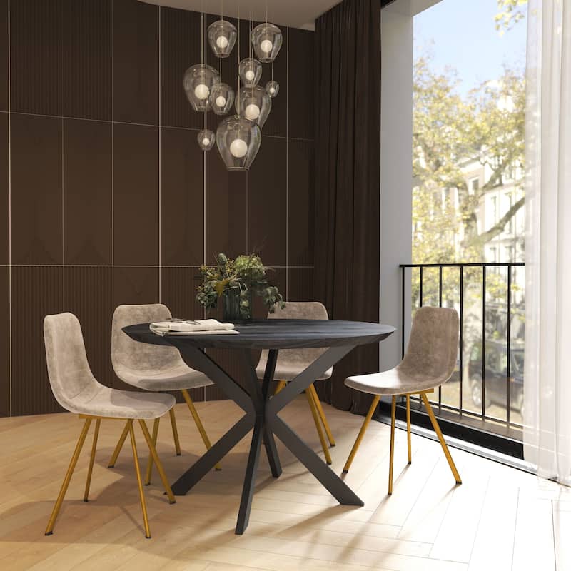 Markley Leather Dining Chair Set of 2 With Gold Metal Legs Modern Accent Side Chair - Taupe