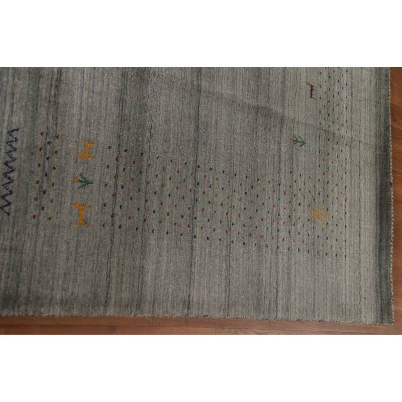 Grey Tribal Gabbeh Indian Area Rug Hand-Knotted Wool Carpet - 8'3"x 9'9"