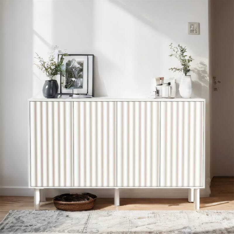 Shoe Cabinet with Solid Wood Legs, Fluted Doors and Adjustable Shelves