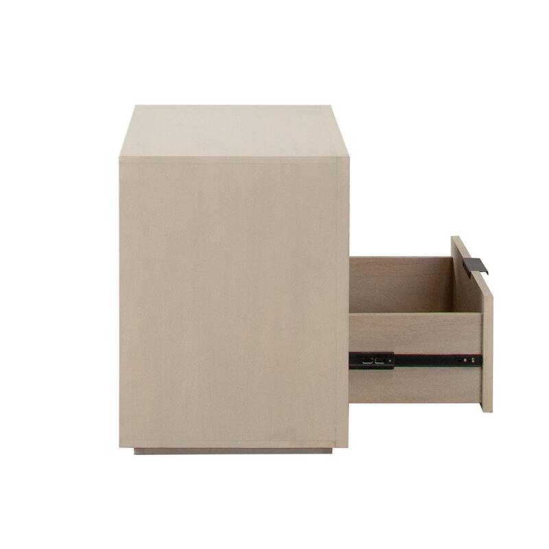 Somy Nightstand with Drawer and Shelf, Light Natural Gray Mango Wood