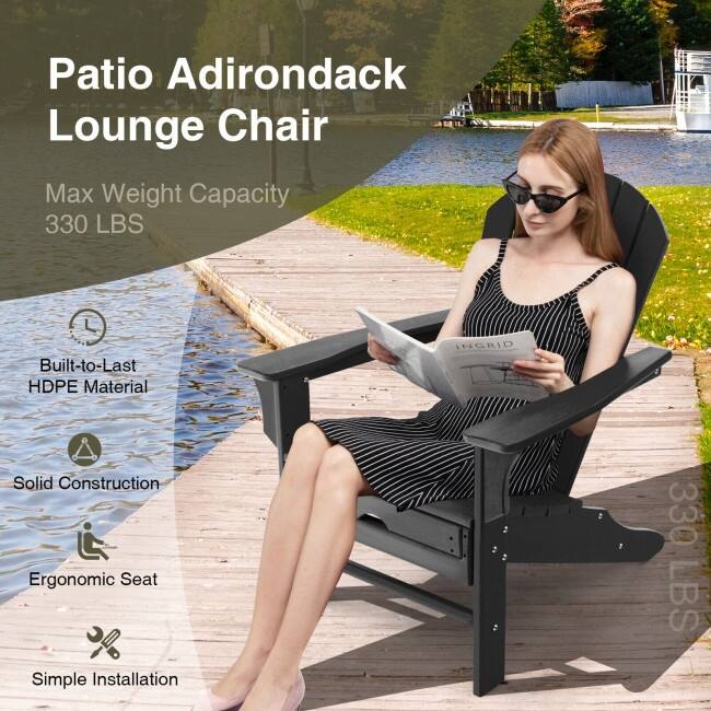 Patio HDPE Adirondack Chair with Retractable Ottoman - 29" x 53" x 37.5" (L x W x H)