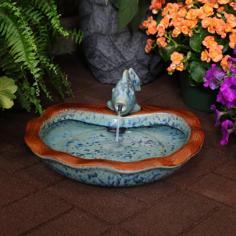 Sunnydaze Glazed Ceramic Fish Outdoor Water Fountain Garden Decor - 7-Inch