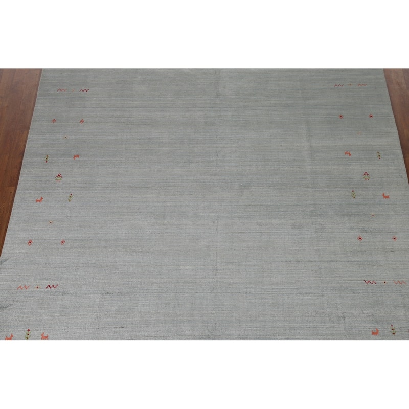 Grey Gabbeh Oriental Area Rug Hand-Knotted Wool Carpet - 8'0"x 9'10"