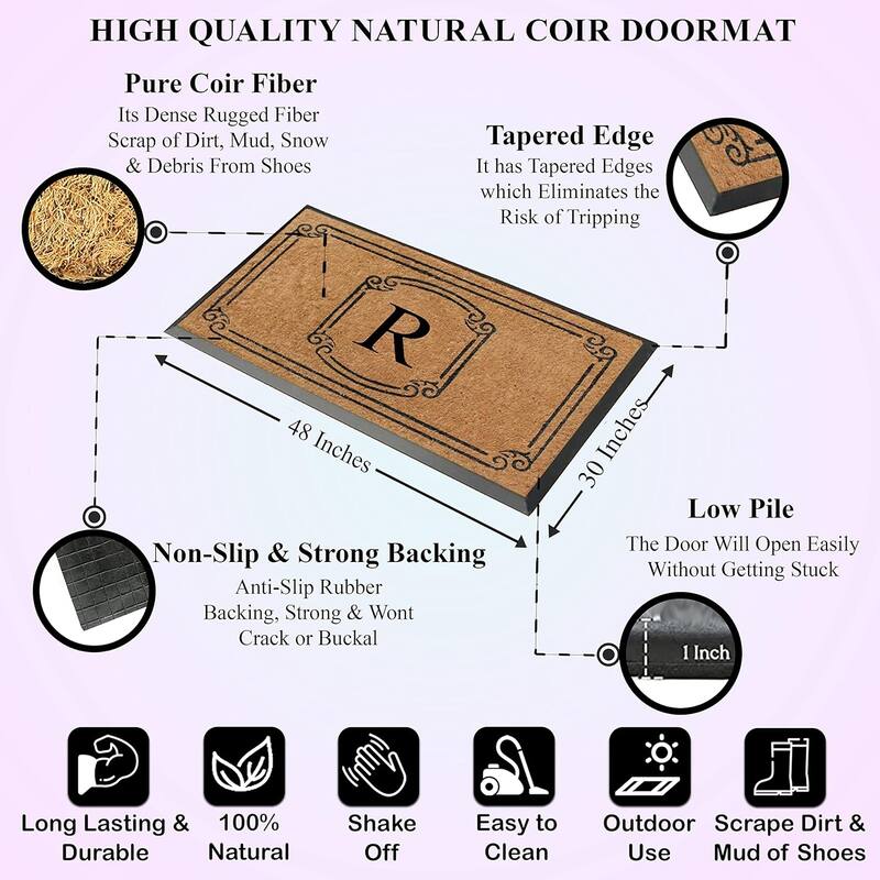 A1HC Natural Coir Monogrammed Door Mat For Front Door, 30"x48"