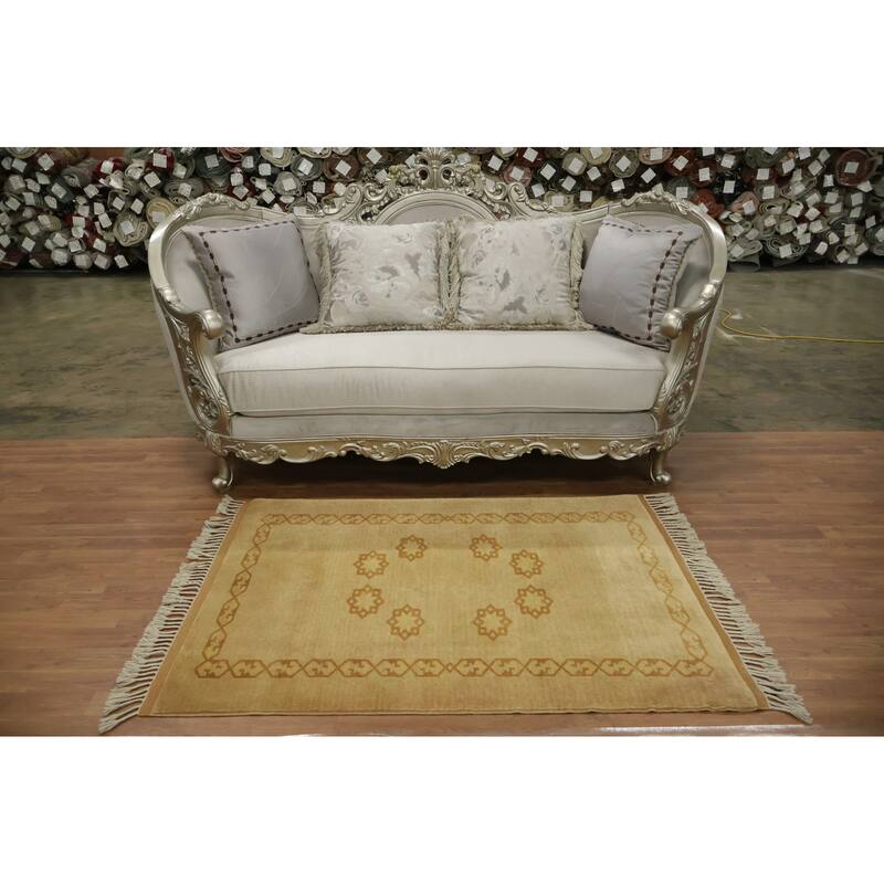 Hand Knotted Oriental 100% Wool Carpet Tribal Geometric Yellow & Gold Gabbeh Area Rug - 4' 8'' X 3' 6''