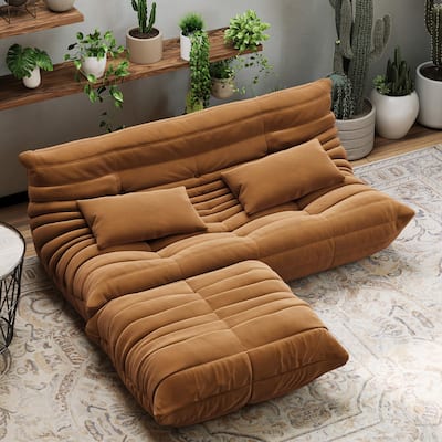 69 Inch Teddy Velvet Bean Bag Loveseat Sofa, Deep Seat Floor Couch