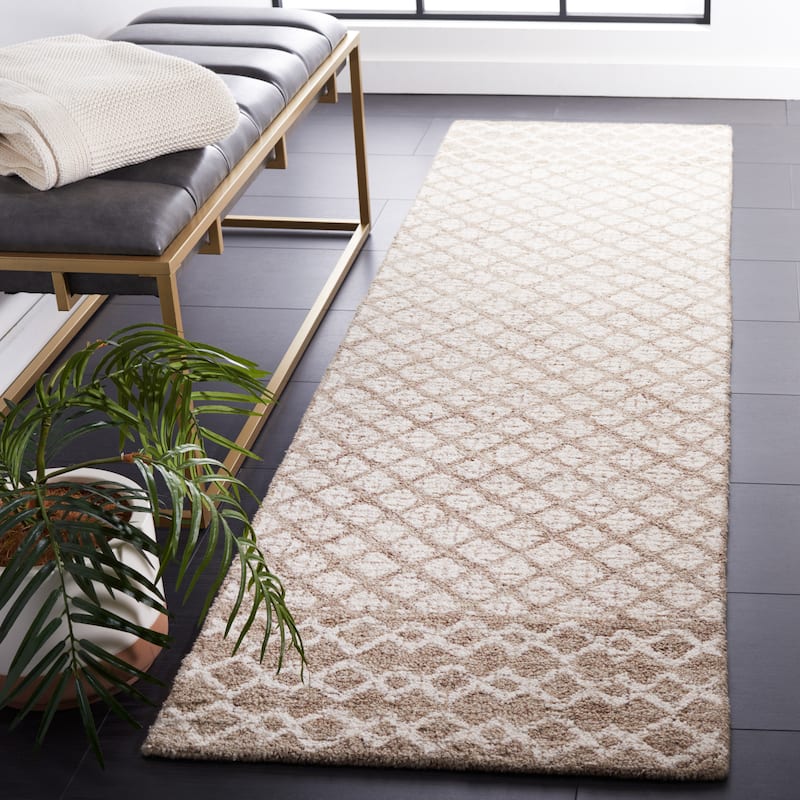 SAFAVIEH Handmade Abstract Suhad Modern Wool Rug - 2'3" x 8' Runner - Ivory/Brown