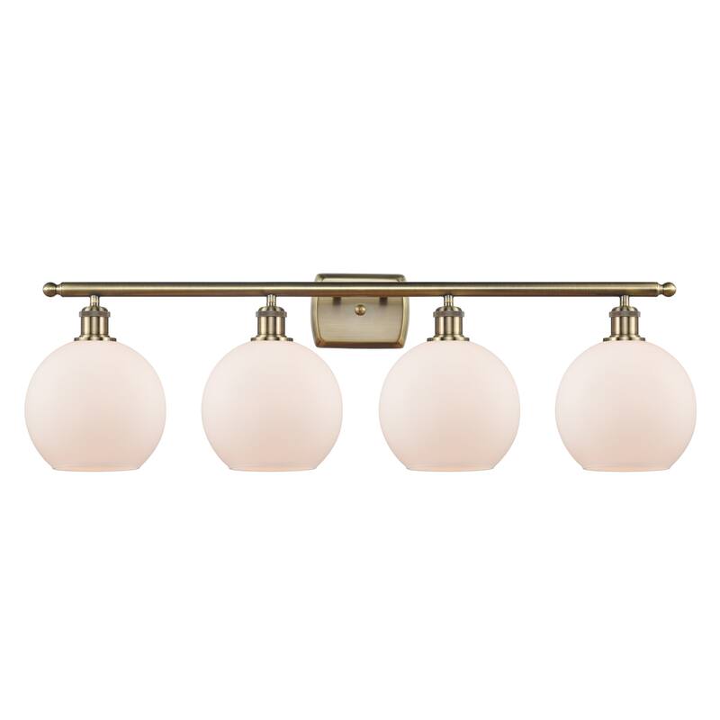 Innovations Lighting Ballston Athens - 4 Light 36" Bath Vanity Light - 8" Shade - Matte White/Antique Brass Finish