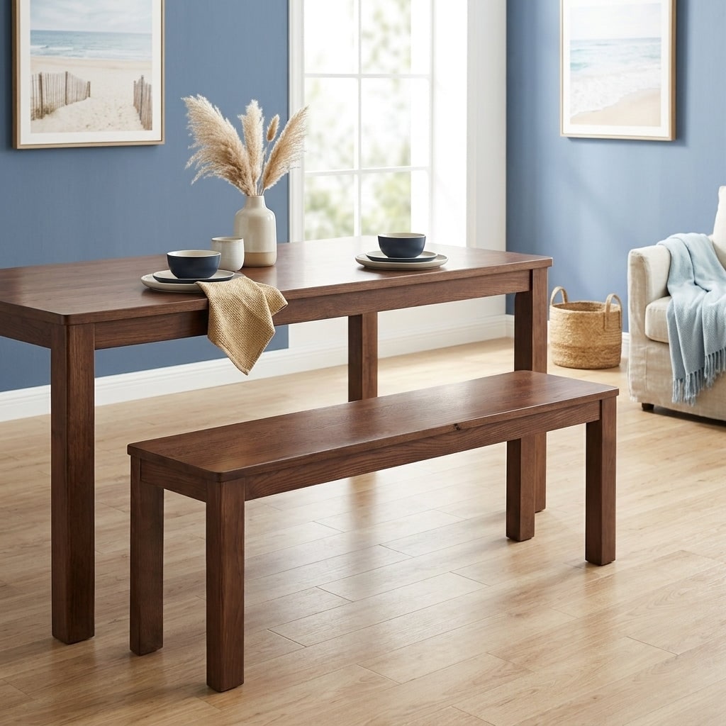 Javlergo 47.2" Solid Oak Wood Dining Bench Rectangular Bench with Metal Reinforcement Seats 2-3 for Kitchen Entryway Living Room