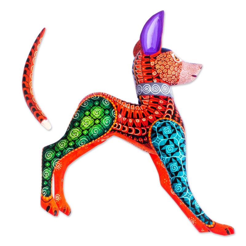 Novica Handmade Mexican Hairless Dog In Red Wood Alebrije Figurine