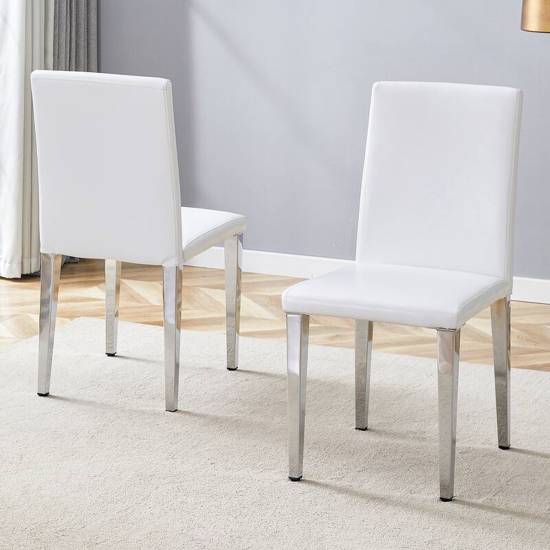 Simple 2 Piece PU Dining Chair with Cushions, Metal Legs, Non Slip Pads for Dining Room Kitchen Bedroom Living Room