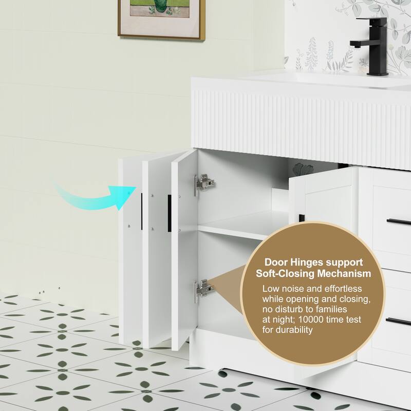 Modern 24"/30"/36"/48" Wave-Line Bathroom Vanity Set with Sink & Faucet