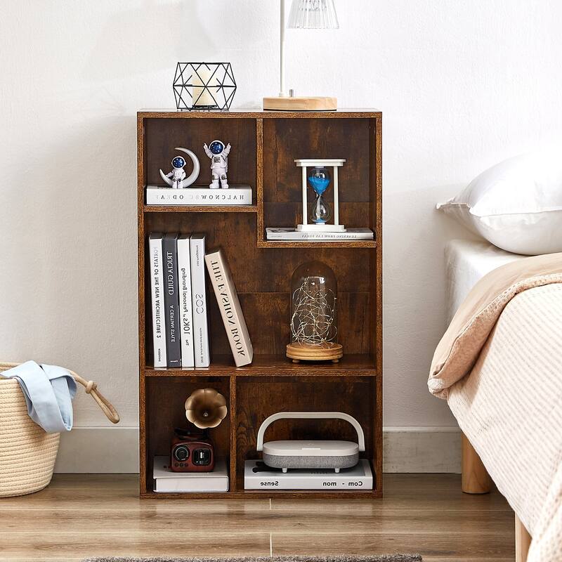 VECELO Widened Version, 3-Tier Five Open Cube Wooden Bookcase Organizer, Bookshelf, Book Storage