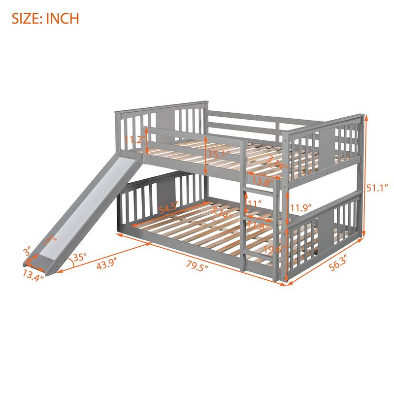 Gray Full Bunk Bed with Ladder and Slide