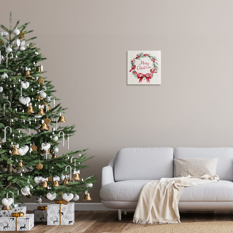 Stupell Merry Christmas Holly Wreath Canvas Wall Art Design By Kristen Brockmon