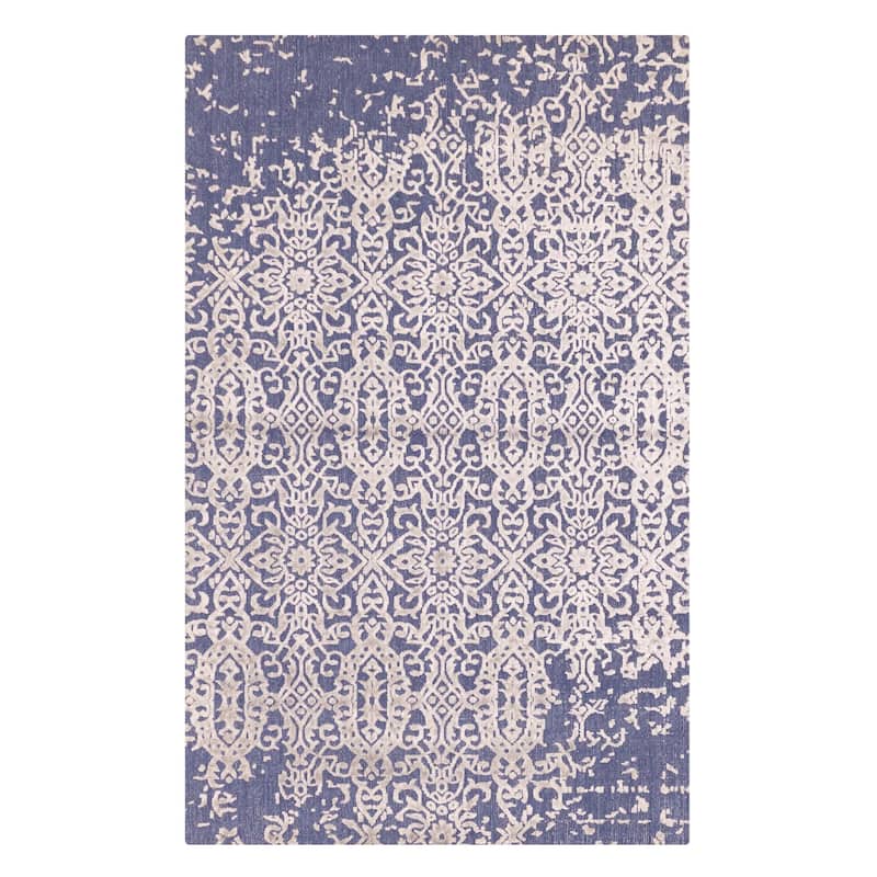 ECARPETGALLERY Hand Loomed Elysian Navy Viscose, Wool Rug - 5'0 x 8'0