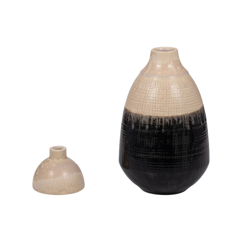 Sagebrook Home Alondra Unique Stoneware Vase with Lid, White, Novelty, Two-tone, Enrich Your Home Decor