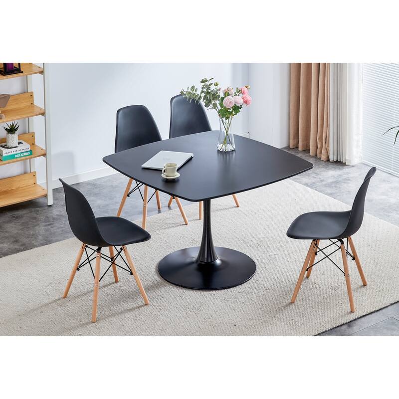 Modern Square Dining Table, Tulip Kitchen Table for 4-6 People, Leisure Table with MDF Top & Metal Base for Living Room - Matte Black
