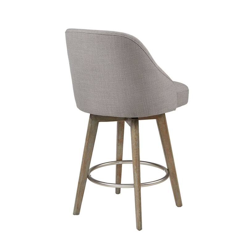 Roomfitters 26-Inch Swivel Barrel Counter Stool, Upholstered Seat with Matte Silver Footrest and Reclaimed Gray Legs, Gray